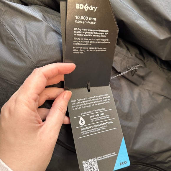 Black Diamond Treeline Rain Shell Jacket Mens S Black BD.Dry Waterproof 10K NWT - Picture 14 of 17